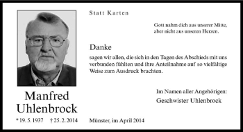 Anzeige von Manfred Uhlenbrock von Westfälische Nachrichten