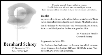 Anzeige von Bernhard Schrey von Westfälische Nachrichten