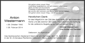 Anzeige von Anton Westermann von Westfälische Nachrichten