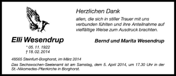 Anzeige von Elli Wesendrup von Westfälische Nachrichten