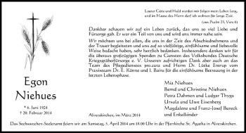 Anzeige von Egon Niehues von Westfälische Nachrichten