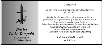 Anzeige von Rosita Lütke-Verspohl von Westfälische Nachrichten