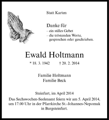 Anzeige von Ewald Holtmann von Westfälische Nachrichten