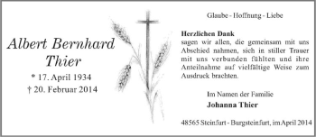 Anzeige von Albert Bernhard Thier von Westfälische Nachrichten