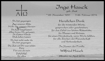 Anzeige von Inge Hauck von Westfälische Nachrichten