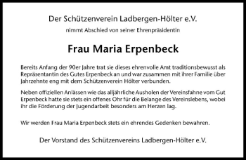 Anzeige von Maria Erpenbeck von Westfälische Nachrichten