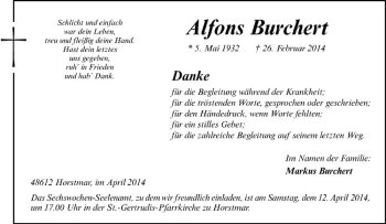Anzeige von Alfons Burchert von Westfälische Nachrichten