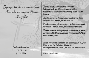 Anzeige von Gerhard Domhöver von Westfälische Nachrichten