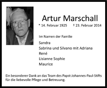 Anzeige von Artur Marschall von Westfälische Nachrichten