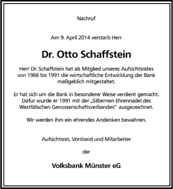 Anzeige von Otto Schaffstein von Westfälische Nachrichten