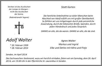 Anzeige von Adolf Walter von Westfälische Nachrichten