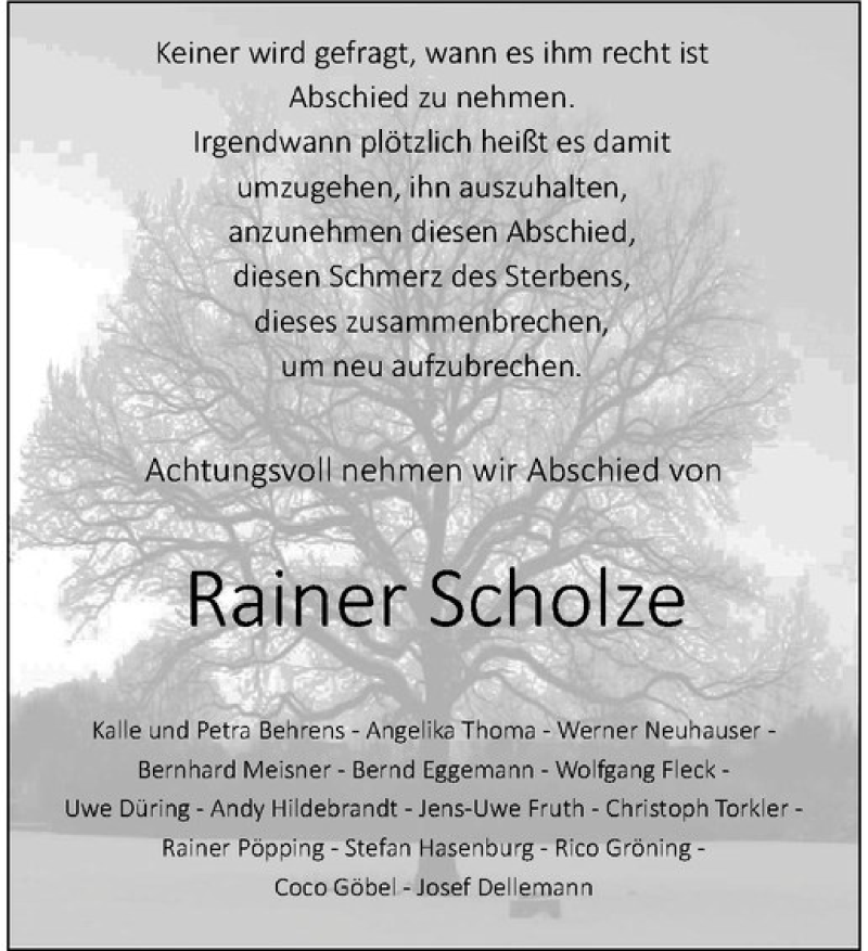  Traueranzeige für Rainer Scholze vom 28.04.2014 aus Westfälische Nachrichten