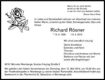 Anzeige von Richard Rösner von Westfälische Nachrichten