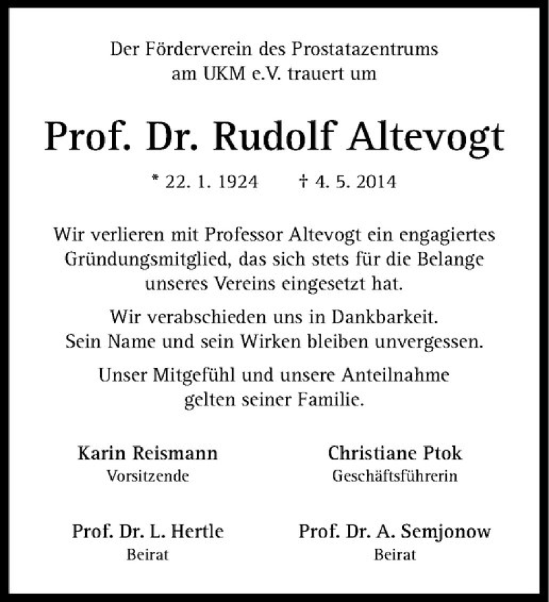 Traueranzeige für Rudolf Altevogt vom 17.05.2014 aus Westfälische Nachrichten