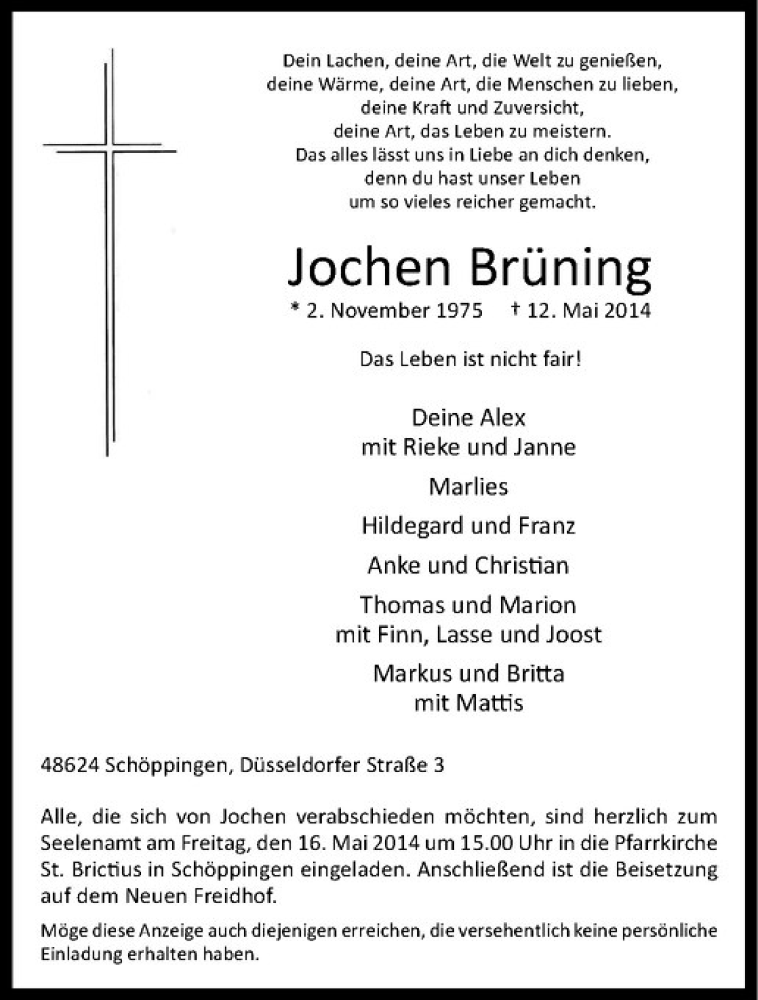  Traueranzeige für Jochen Brüning vom 14.05.2014 aus Westfälische Nachrichten