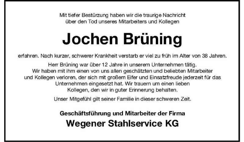  Traueranzeige für Jochen Brüning vom 15.05.2014 aus Westfälische Nachrichten