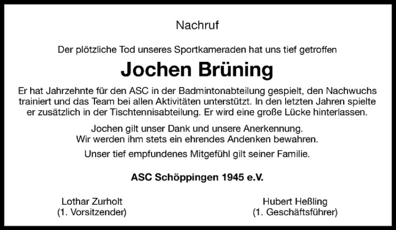  Traueranzeige für Jochen Brüning vom 16.05.2014 aus Westfälische Nachrichten