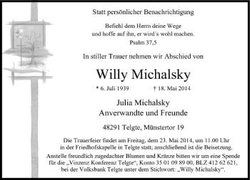 Anzeige von Willy Michalsky von Westfälische Nachrichten