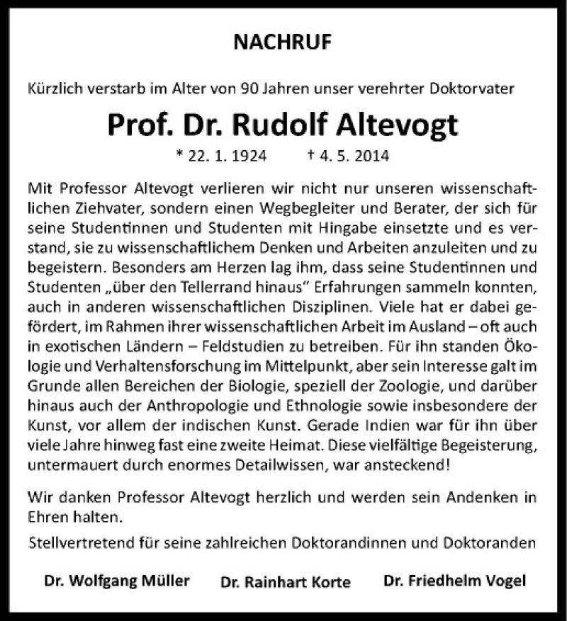  Traueranzeige für Rudolf Altevogt vom 24.05.2014 aus Westfälische Nachrichten