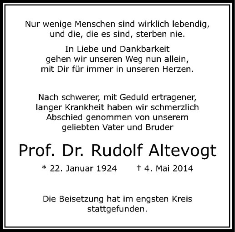  Traueranzeige für Rudolf Altevogt vom 07.06.2014 aus Westfälische Nachrichten