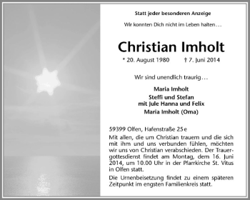Anzeige von Christian Imholt von Westfälische Nachrichten