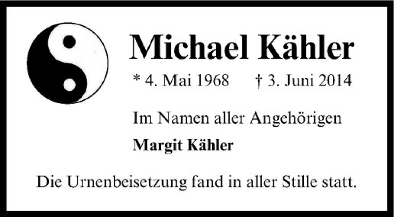  Traueranzeige für Michael Kähler vom 14.06.2014 aus Westfälische Nachrichten