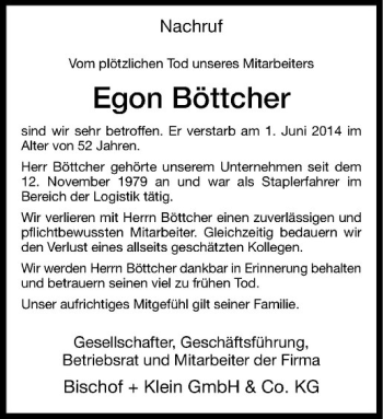 Anzeige von Egon Böttcher von Westfälische Nachrichten