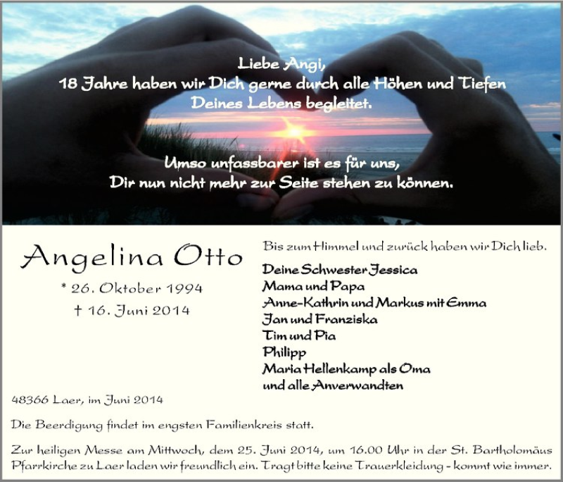  Traueranzeige für Angelina Otto vom 21.06.2014 aus Westfälische Nachrichten