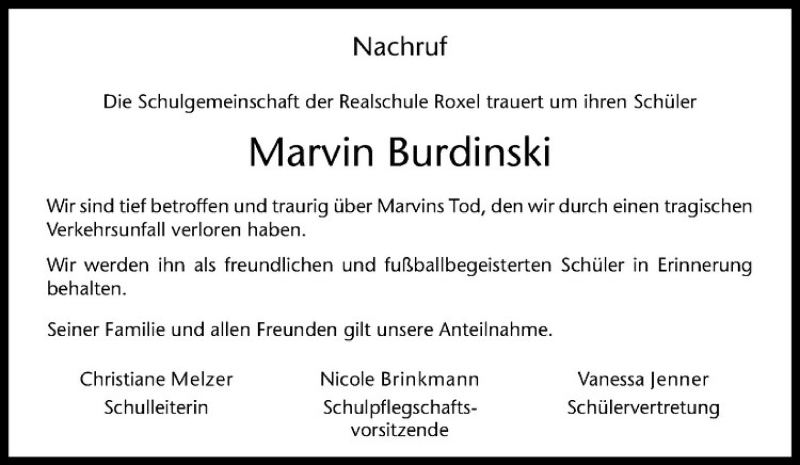 Traueranzeige für Marvin Burdinski vom 23.06.2014 aus Westfälische Nachrichten