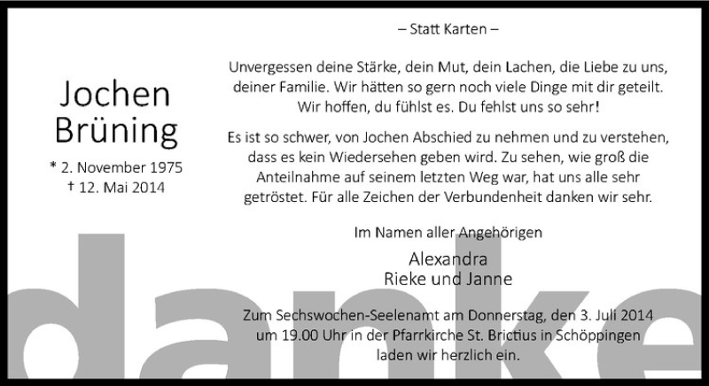  Traueranzeige für Jochen Brüning vom 28.06.2014 aus Westfälische Nachrichten