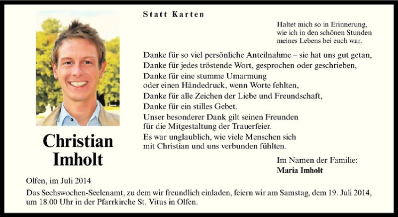  Traueranzeige für Christian Imholt vom 12.07.2014 aus Westfälische Nachrichten