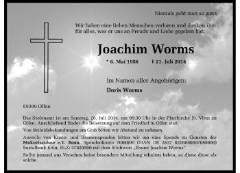 Anzeige von Joachim Worms von Westfälische Nachrichten