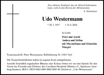 Anzeige von Udo Westermann von Westfälische Nachrichten