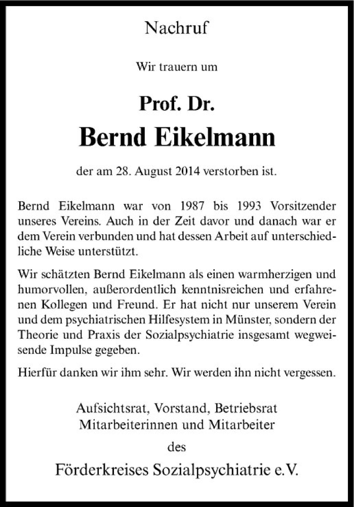 Traueranzeige für Bernd Eikelmann vom 06.09.2014 aus Westfälische Nachrichten