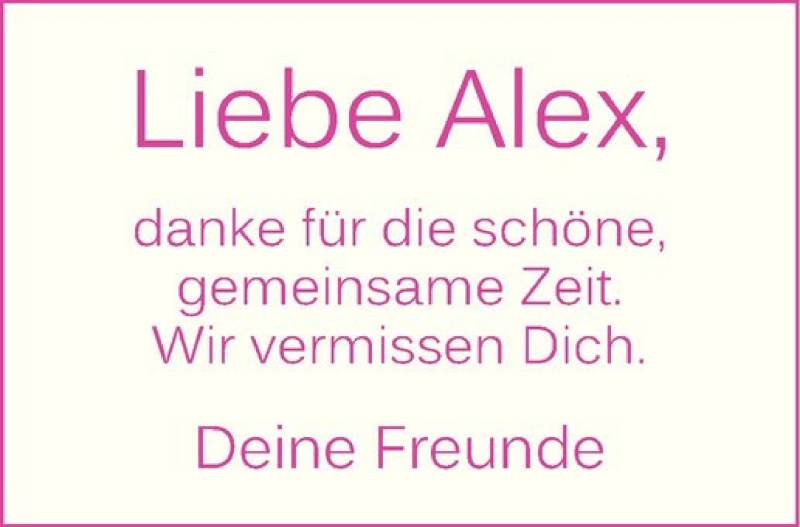  Traueranzeige für Alex Bleckmann vom 16.09.2014 aus Westfälische Nachrichten