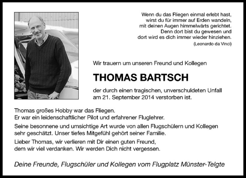  Traueranzeige für Thomas Bartsch vom 25.09.2014 aus Westfälische Nachrichten