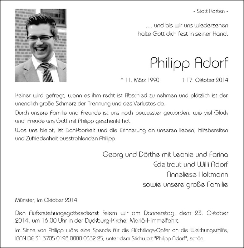  Traueranzeige für Philipp Adorf vom 21.10.2014 aus Westfälische Nachrichten