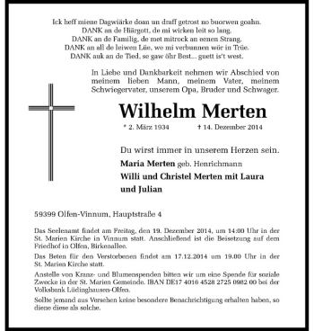 Anzeige von Wilhelm Merten von Westfälische Nachrichten