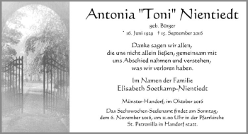 Anzeige von Antonia Nientiedt von Westfälische Nachrichten