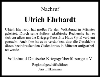 Anzeige von Ulrich Ehrhardt von Westfälische Nachrichten