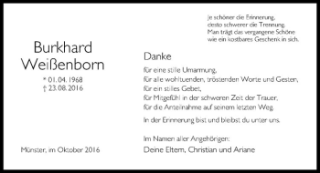 Anzeige von Burkhard Weißenborn von Westfälische Nachrichten