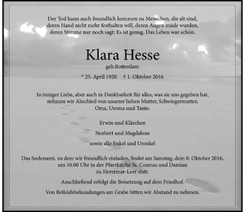 Anzeige von Klara Hesse von Westfälische Nachrichten