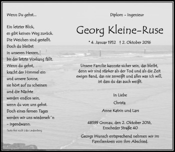 Anzeige von Georg Kleine-Ruse von Westfälische Nachrichten