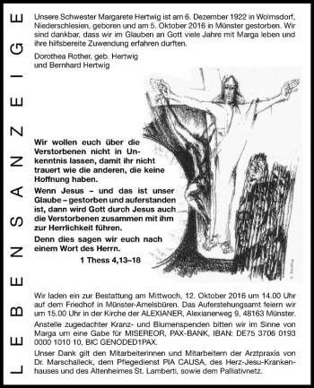 Anzeige von Margarete Hertwig von Westfälische Nachrichten