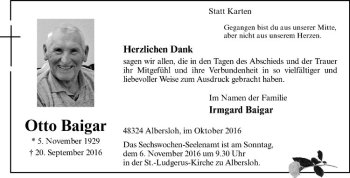 Anzeige von Otto Baigar von Westfälische Nachrichten