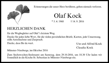 Anzeige von Olaf Kock von Westfälische Nachrichten