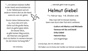 Anzeige von Helmut Giebel von Westfälische Nachrichten