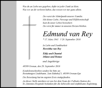 Anzeige von Edmund van Rey von Westfälische Nachrichten
