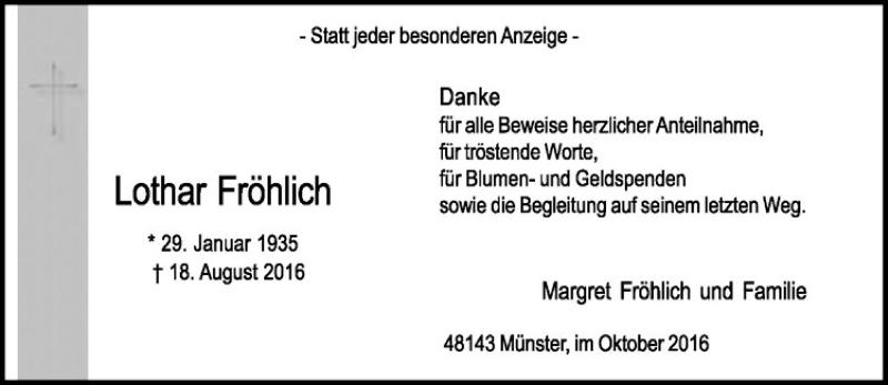  Traueranzeige für Lothar Fröhlich vom 15.10.2016 aus Westfälische Nachrichten