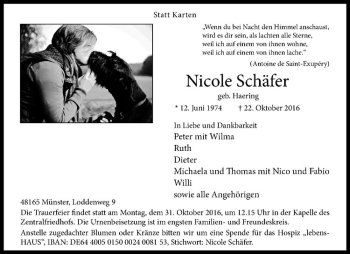 Anzeige von Nicole Schäfer von Westfälische Nachrichten